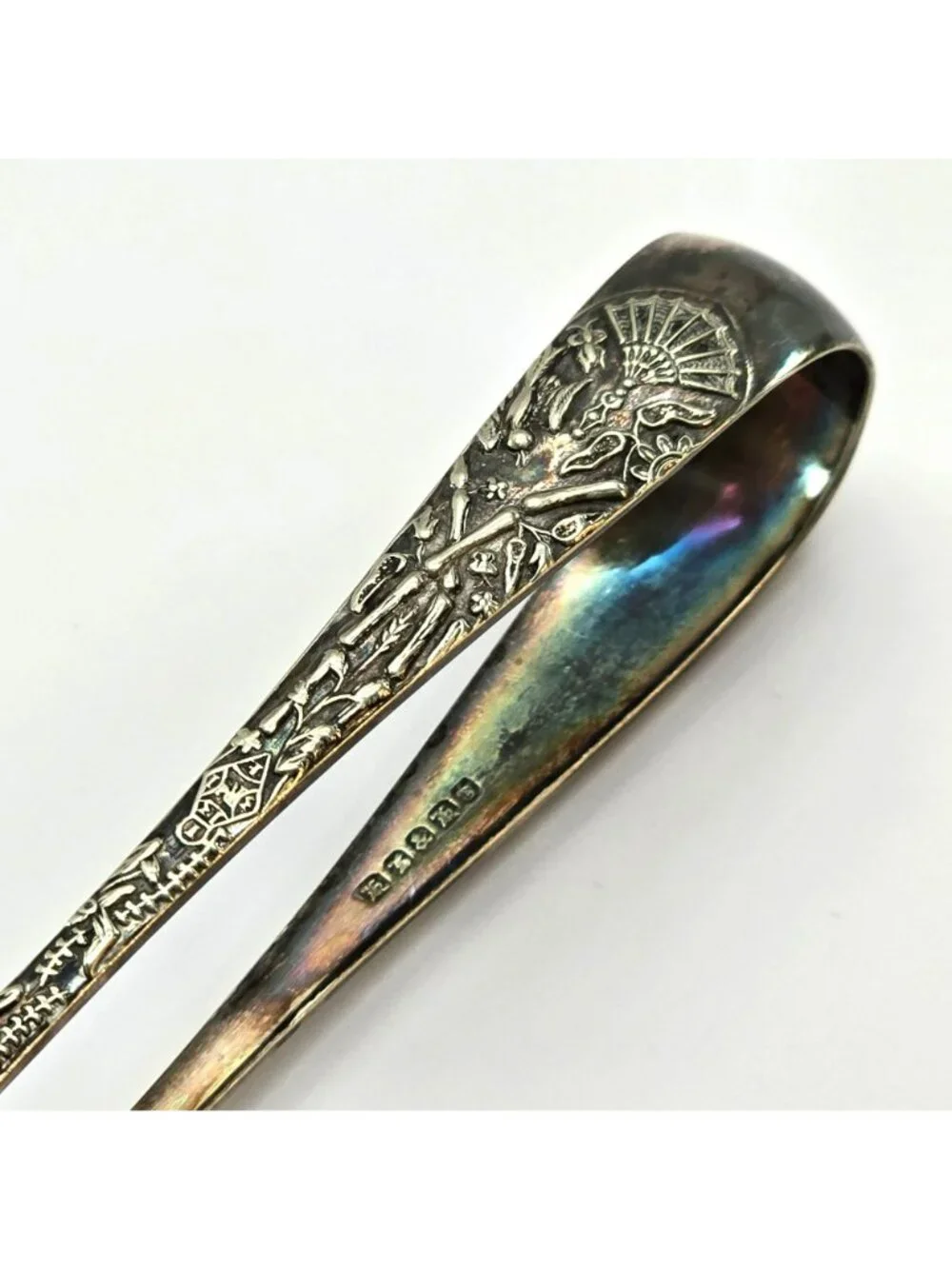 Antique Sterling Silver Sugar Tongs With Ornate Engraved Design VL5062